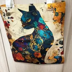 花と猫のお洒落トートバッグ / たっぷり収納　オールシーズン