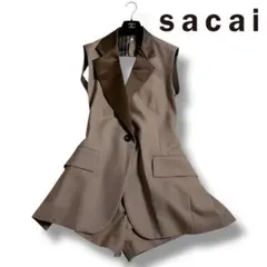 極美品 sacai 22SS ジレ ドッキング オールインワン カーキ 1