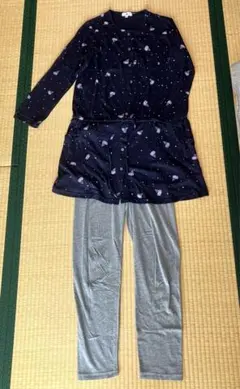 マタニティパジャマ　ワンピース　長袖　M 授乳口付き　ポケット　産院着　出産準備