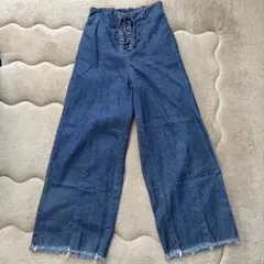 レースアップ デニム ワイドパンツ カットオフのサムネイル
