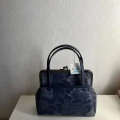 昭和レトロ　藍染がま口和装バッグ タグ付未使用品