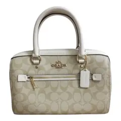 【美品】COACH ベージュ シグネチャー ハンドバッグ ボストン ベージュ