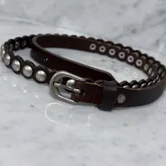 vintage 細ベルト ブラウン スタッズ 銀 シルバー 細幅 OLD 古着