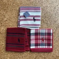 【新品】POLO RALPH LAUREN タオルハンカチ 3枚セット　赤