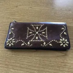 HTC 長財布 スタッズ ターコイズ ブラウン レザー - メルカリ