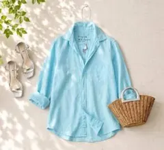 希少 M/L フランクアンドアイリーン Barry スキッパーシャツ 長袖 綿