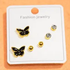 ★ピアス３点セット★蝶★クリアストーン★ボールピアス★新品★Ｗ９４
