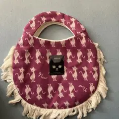 n i n o 猫柄トートバッグ 紫色 フリンジ付き