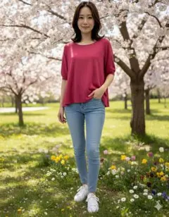 Drawer パフスリーブ 半袖 ニット カットソー ピンク サイズ1