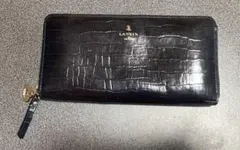 LANVIN ランバン　ブラック クロコダイル風 長財布　ラウンドファスナー