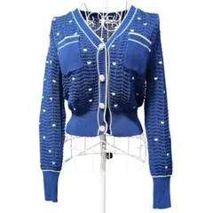 ダブルスタンダードクロージング　ビジュー　ハート ニットカーディガン 36 青