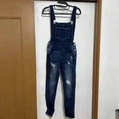 ダークブルー ダメージ加工 オーバーオール