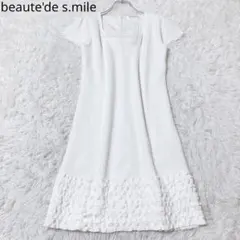 ボーテドスマイル　ワンピース　ホワイト　M　半袖　フリル　綿混　スクエアネック