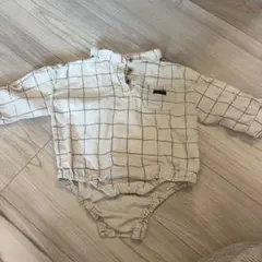 ベビー服　男の子　80サイズ　長袖ロンパース　淡色　淡色コーデ　チェック柄