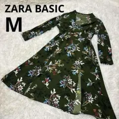 ZARA BASIC フラワープリントドレス M 緑 グリーン