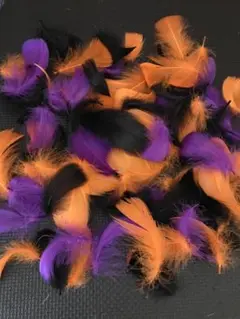 ハロウィン　ハンドメイド　フェザーシャワー黒紫オレンジ約50枚