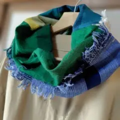 タマキニイメ　ハンドメイドコットンひねりスヌード フリンジ仕上げ　播州織　一点物