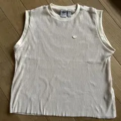 adidas アイボリー ストライプ タンクトップ