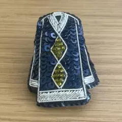 スパンコール ビーズ アーガイル セーター形 ネイビー ブローチ プリングル