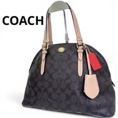 美品コーチ COACHハンドバッグ シグネチャー ドーム型PVC ショルダー 茶