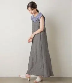 《美品》Kastane　ジャガードパイピングキャミワンピース　チェック