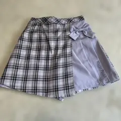 メゾピアノ チェック柄リボン付きスカート風キュロット　サイズ140