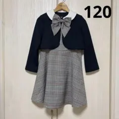 キャサリンコテージ　120 フォーマルワンピース　ジャケット　リボンブローチ　紺