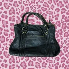 黒 レザー ハンドバッグ 38cm