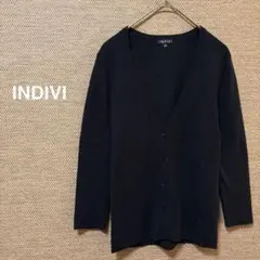 1757【INDIVI】Ｖネック　薄手カーディガン　長袖　黒【M】オフカジのサムネイル