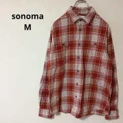 USA古着 SONOMA チェック長袖ネルシャツ レッド系 M
