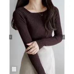 GRL スクエアネックリブニットトップス[rut072] ボルドー