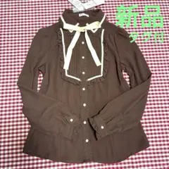 新品　axes femme アクシーズ バイカラーリボンレース長袖ブラウス