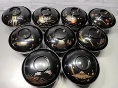 時代 輪島塗 蒔絵 竹の子模様お椀10点 木製 木箱付 送料込み260510