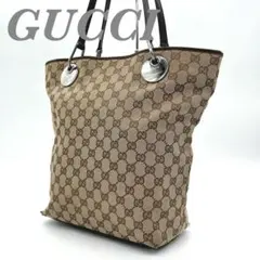 良品☆ GUCCI グッチ トートバッグ GG総柄 キャンバス レザーポーチ付