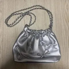 シルバー リボン付き ショルダーバッグ