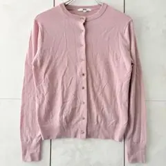ユニクロ メリノクルーネックカーディガン M ピンク ウール100% 洗える