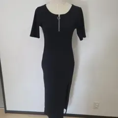【期間限定値下げ27日まで】フロントジップ リブニット 半袖 ワンピース