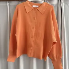 BONLECILL 襟付きリブニットカーディガン オレンジ　フリー