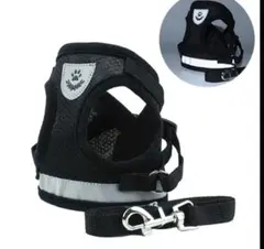 【犬・猫用】ハーネス&リード　黒　Mサイズ　小型犬や大きめの猫ちゃんに！送料込