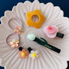 ★No.228★ ヘアピン　ヘアアクセサリー　ヘアクリップ　お花セット　髪ゴム