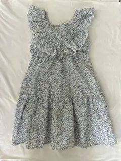 水色のフラワープリント ノースリーブワンピース 130センチ