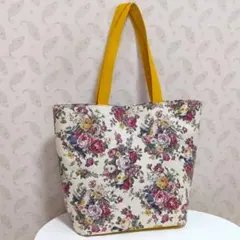 マスタードと青い鳥と薔薇　トートバッグ　大　ハンドメイド