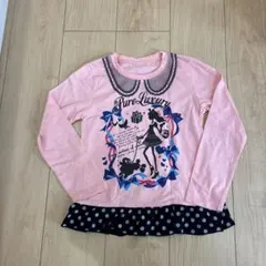 130cmピンク 長袖カットソー ドット柄 フリル付き