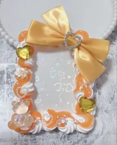 ホイップデコ硬質トレカケースB8オレンジ白ミックス ハート リボン熊TC-413