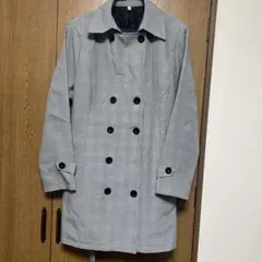 グレー チェック柄 ダブルブレスト トレンチコート