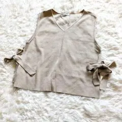 INGNI イングベージュ Vネック ニットベスト リボン付き M