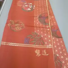 赤花柄刺繍 半幅帯