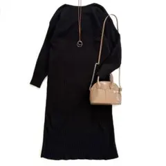 アーバンリサーチドアーズ ワイドリブ切替 ニットワンピース 黒 ブラック M