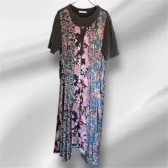 ZARA womanワンピース 花柄 パッチワーク柄マキシ丈 バイカラー S
