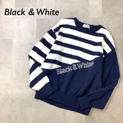 Black & White ボーダー コットン ニット 長袖 ネイビー ホワイト